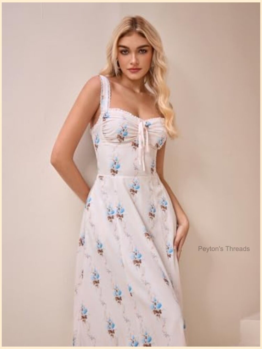 Lace Up Corset Midi Dress with Pockets Flowy A-Line Sweetheart Neckline - Picture 4 of 6